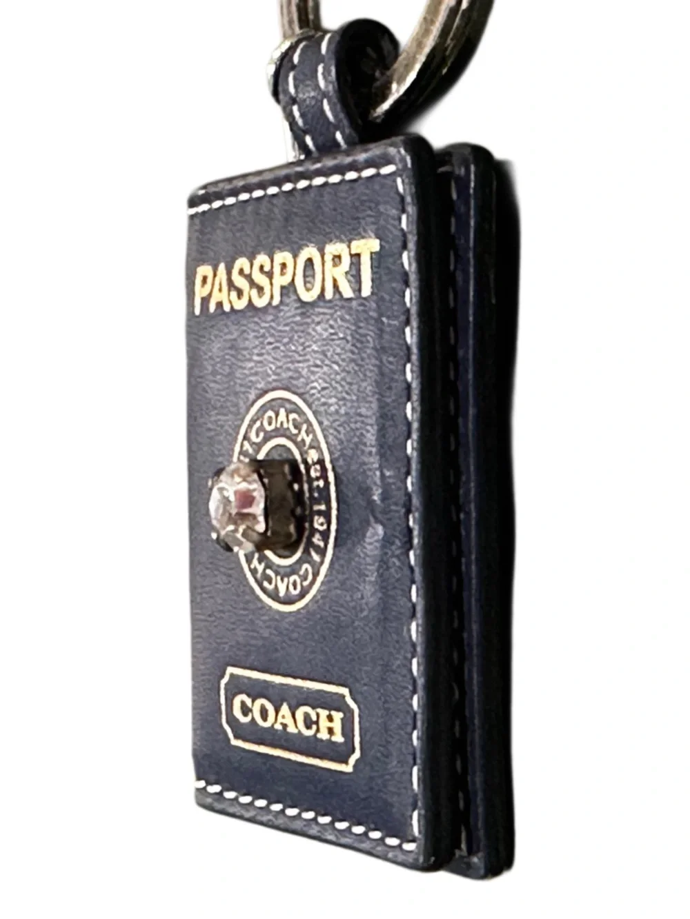 Coach Navy Leather 'Passport' Keychain with Gold Hardware - Picture 4 of 13